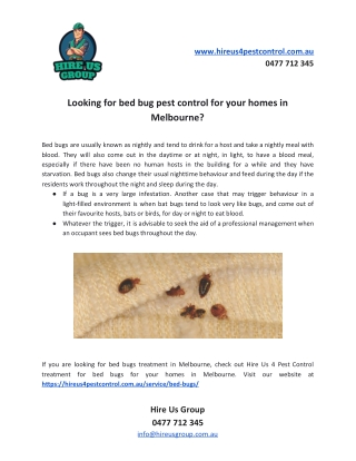 Looking for bed bug pest control for your homes in Melbourne?