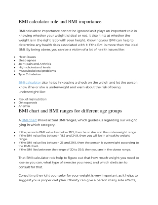 BMI calculator role and BMI importance