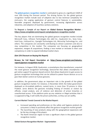 Global Gesture Recognition Market 2019 : By Key Players, Application, Type, Market Share, Forecast to 2025