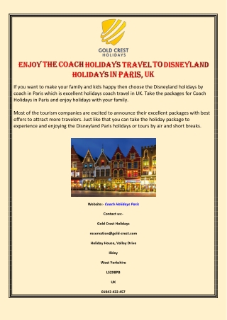 Enjoy the Coach Holidays Travel to Disneyland Holidays in Paris, UK