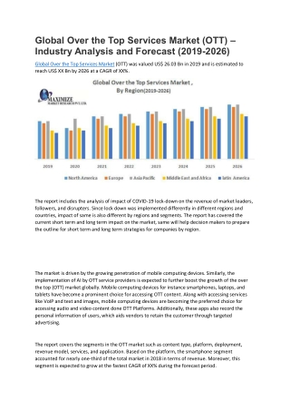 Global Over the Top Services Market (OTT) – Industry Analysis and Forecast (2019-2026)