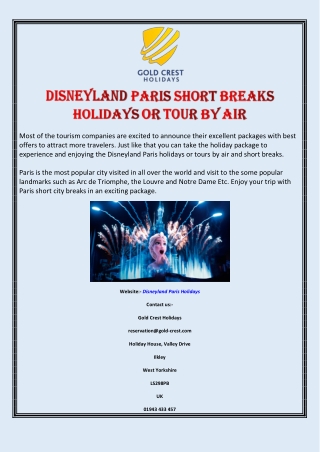 Disneyland Paris Short Breaks Holidays or Tour by Air