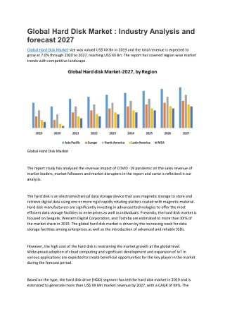 Global Hard Disk Market : Industry Analysis and forecast 2027