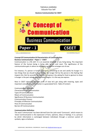 Concept Of Communication & Characteristics of Communication (CSEET Study Material)