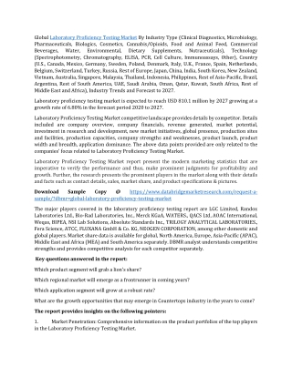 Laboratory Proficiency Testing Market Segmentation, Size, Analysis, Key Players and Forecast 2027