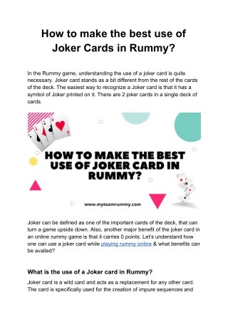 How to make the best use of Joker Card in Rummy?