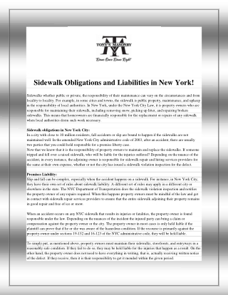Sidewalk Obligations and Liabilities in New York!