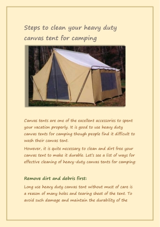 Steps to clean your heavy duty canvas tent for camping