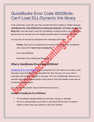 QuickBooks Error Code 80029c4a: Can't Load DLL