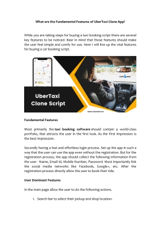 What are the Fundamental Features of UberTaxi Clone App?