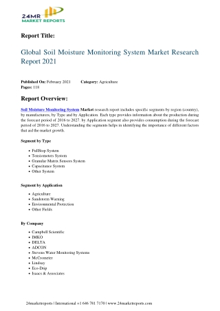 Soil Moisture Monitoring System Market Research Report 2021