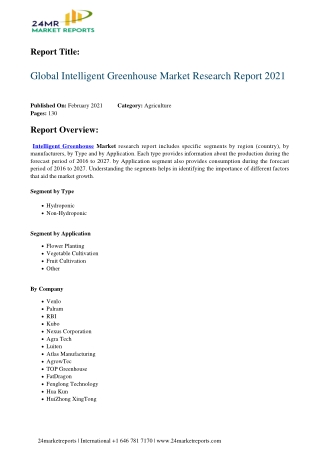 Intelligent Greenhouse Market Research Report 2021