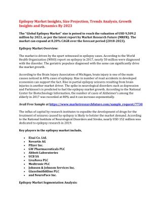 Epilepsy Market Insights, Size Projection, Trends Analysis, Growth Insights and Dynamics By 2023