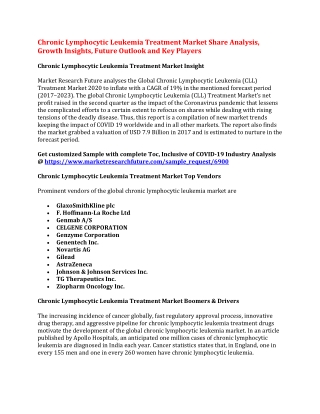 Chronic Lymphocytic Leukemia Treatment Market Share Analysis, Growth Insights, Future Outlook and Key Players