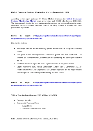 COVID-19 Impact on Global Occupant Monitoring Systems Market