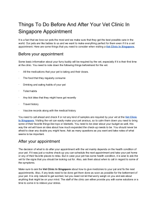 Things To Do Before And After Your Vet Clinic In Singapore Appointment