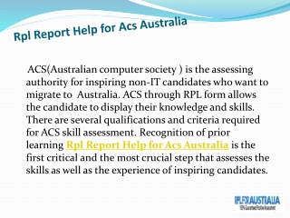 Rpl Report Help for Acs Australia