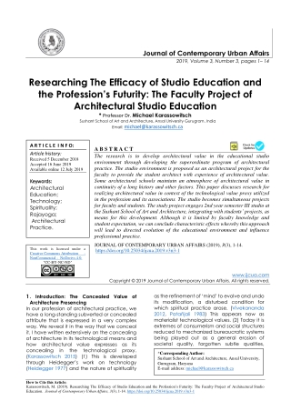 Researching The Efficacy of Studio Education and the Profession’s Futurity: The Faculty Project of Architectural Studio