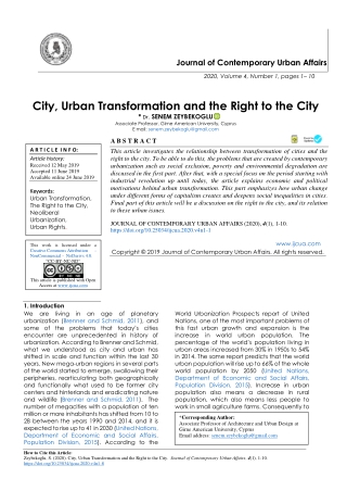 City, Urban Transformation and the Right to the City