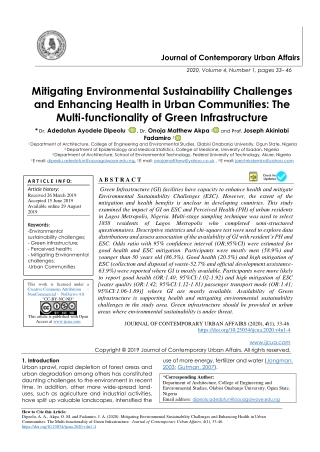 Mitigating Environmental Sustainability Challenges and Enhancing Health in Urban Communities: The Multi-functionality of