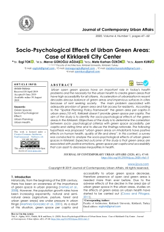 Socio-Psychological Effects of Urban Green Areas: Case of Kirklareli City Center