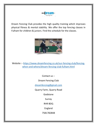 Top Notch Fencing Classes in Fulham