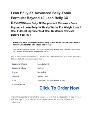 Lean Belly 3X Advanced Belly Tonic Formula - Beyond 40 Lean Belly 3X Reviews