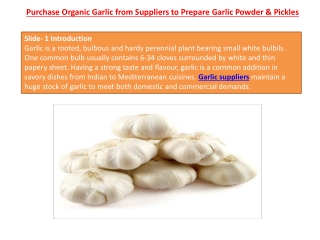 Purchase Organic Garlic from Suppliers to Prepare Garlic Powder & Pickles