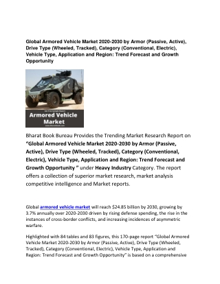 Global Armored Vehicle Market Forecast 2020 2030