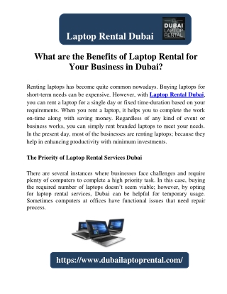 What are the Benefits of Laptop Rental for Your Business in Dubai?