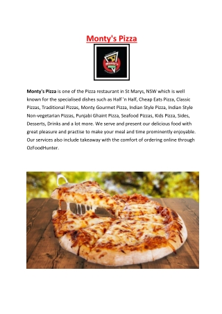 Monty's Pizza Restaurant Menu – 5% off – St Marys, NSW