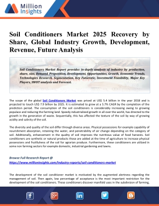 Soil Conditioners Market 2025 Global Industry Research Update, Future Scope and Size Estimation