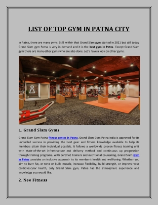 LIST OF TOP GYM IN PATNA CITY