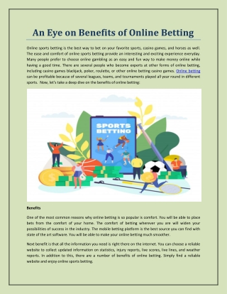 An Eye on Benefits of Online Betting