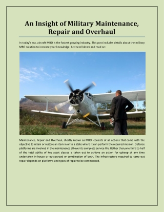 An Insight of Military Maintenance, Repair and Overhaul