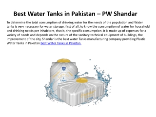 Water Tanks in Pakistan