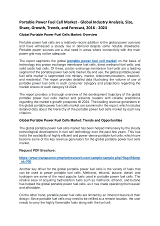 Portable Power Fuel Cell Market - Global Industry Analysis, Size, Share, Growth, Trends, and Forecast, 2016 - 2024