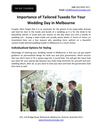 Importance of Tailored Tuxedo for your Wedding Day in Melbourne