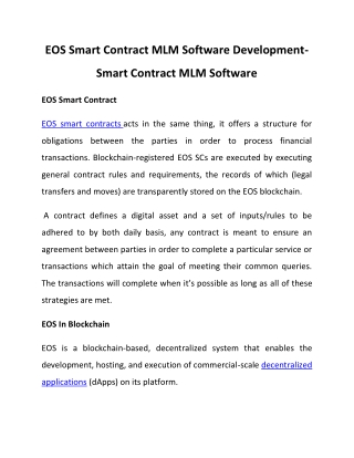 EOS Smart Contract MLM Software Development-Smart Contract MLM Software