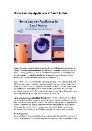 Saudi Arabia Home Laundry Appliances Market Research Report 2025