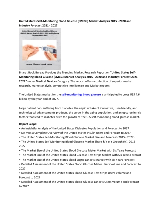 United States Self-Monitoring Blood Glucose (SMBG) Market Forecast 2021 - 2027