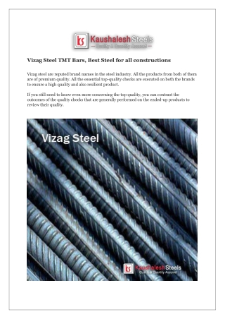 Vizag Steel TMT Bars, The Best Steel for all constructions