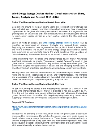 Wind Energy Storage Devices Market - Global Industry Size, Share, Trends, Analysis, and Forecast 2016 - 2024