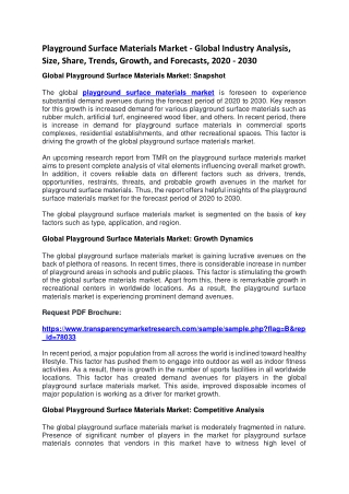Playground Surface Materials Market - Global Industry Analysis, Size, Share, Trends, Growth, and Forecasts, 2020 - 2030