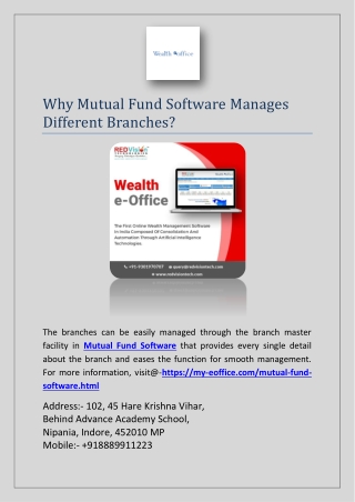 Why Mutual Fund Software Manages Different Branches?