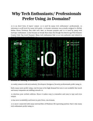 Why Tech Enthusiasts/ Professionals Prefer Using .io Domains?