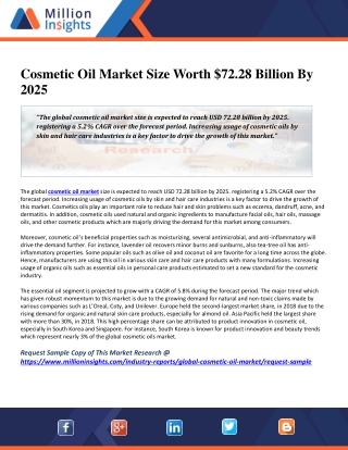 Cosmetic Oil Market Size Worth $72.28 Billion By 2025