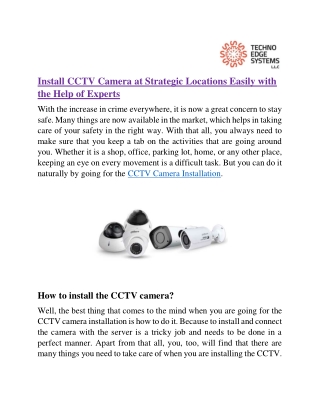 How to Install CCTV Camera at Strategic Locations Easily with the Help of Experts?