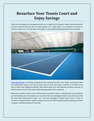Resurface Your Tennis Court and Enjoy Savings