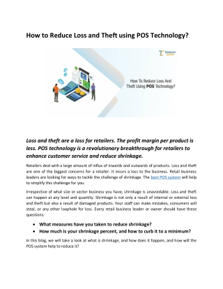 How to Reduce Loss and Theft using POS Technology?